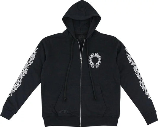 Chrome Hearts Horseshoe Floral Cross-Sleeve Zip Up Hoodie 'Black/White'